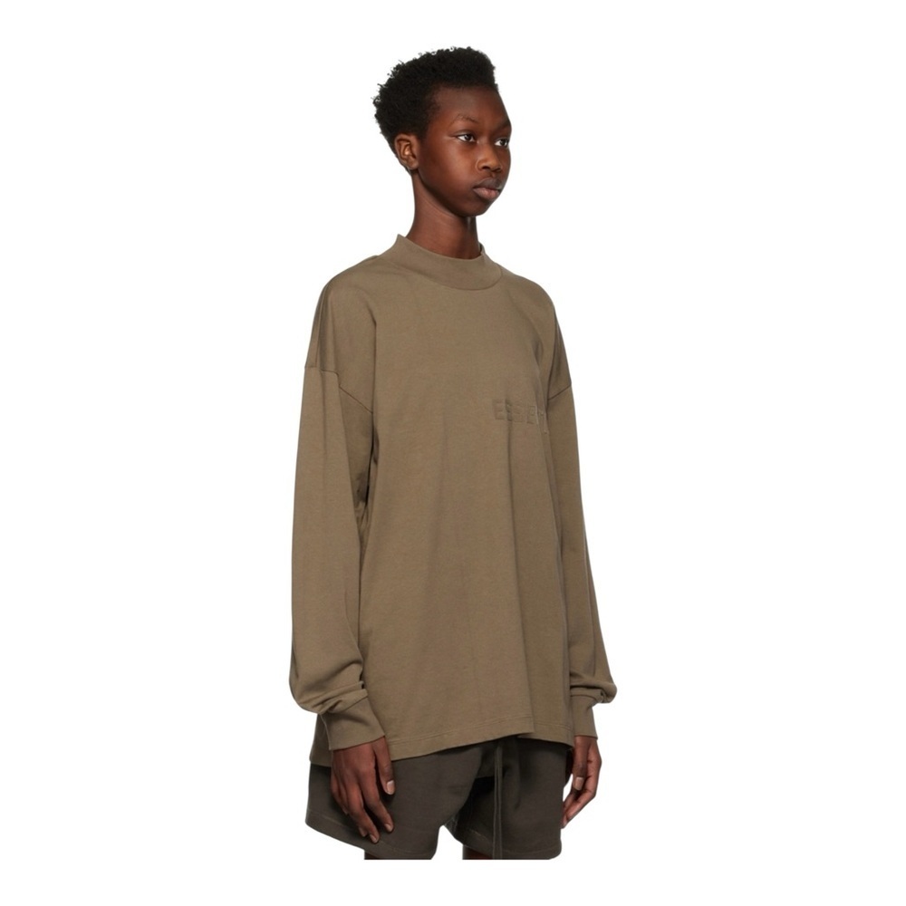 Fear of God ESSENTIALS Brown Flocked Long Sleeve T-Shirt in Wood